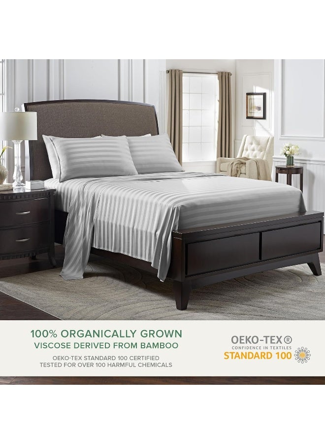 Pure Bamboo Queen Bed Sheet Set, Genuine 100% Organic Viscose Derived from Bamboo, Luxuriously Soft & Cooling, Double Stitching, Lifetime Quality Promise (Queen, Jacquard Silver)  - Image 2