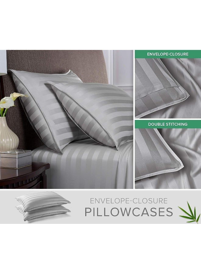 Pure Bamboo Queen Bed Sheet Set, Genuine 100% Organic Viscose Derived from Bamboo, Luxuriously Soft & Cooling, Double Stitching, Lifetime Quality Promise (Queen, Jacquard Silver)  - Image 3