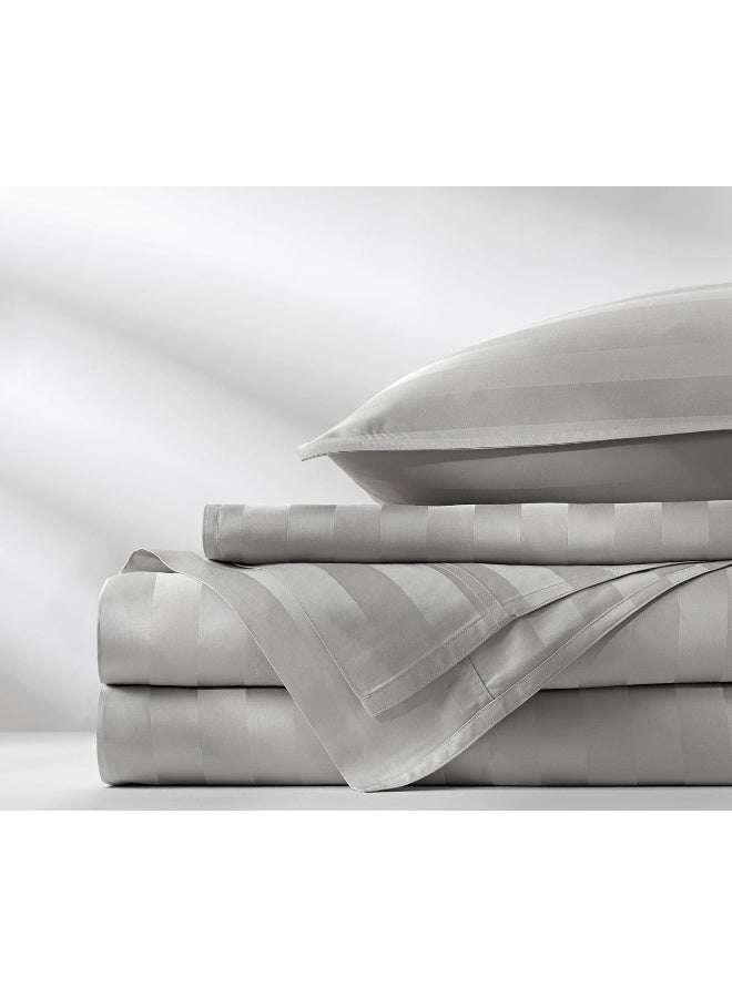Pure Bamboo Queen Bed Sheet Set, Genuine 100% Organic Viscose Derived from Bamboo, Luxuriously Soft & Cooling, Double Stitching, Lifetime Quality Promise (Queen, Jacquard Silver)  - Image 4