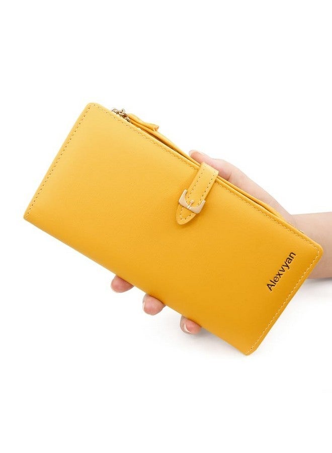 Alexvyan Yellow Bi-Fold Women's Purse Wallet Card Organizer Female Hand Purse Clutch Women/Ladies/Girls Wallets 12 Card Holder 3 Pocket - Zipper Long Coin Pocket - Image 3