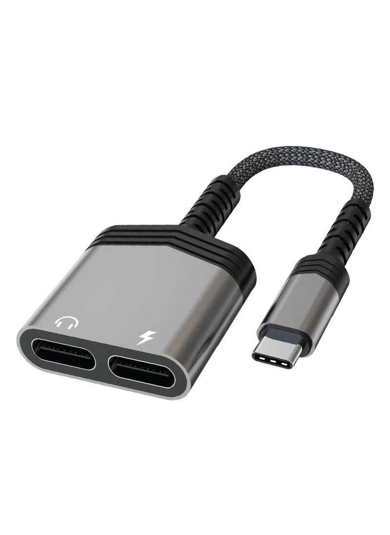 mpBLBERRI - 2-in-1 Type-C to Dual Type-C Audio & Charging Adapter MpBlberri BLB-OT555 - Black & Grey - Image 1