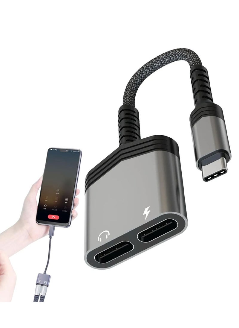 mpBLBERRI - 2-in-1 Type-C to Dual Type-C Audio & Charging Adapter MpBlberri BLB-OT555 - Black & Grey - Image 1