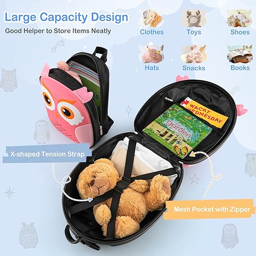 BABY JOY 2 Pcs Kids Luggage Set, 16" Rolling Suitcase w/ 12" Backpack, Airline Approved for Girls & Boys Children Toddlers, Kids Carry On Luggage with Wheels (Owl) - Image 2