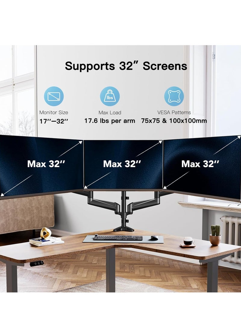 Height Adjustable Triple Monitor Mount for 17-32 Screens - Supports Up to 8 kg per Arm - Image 2