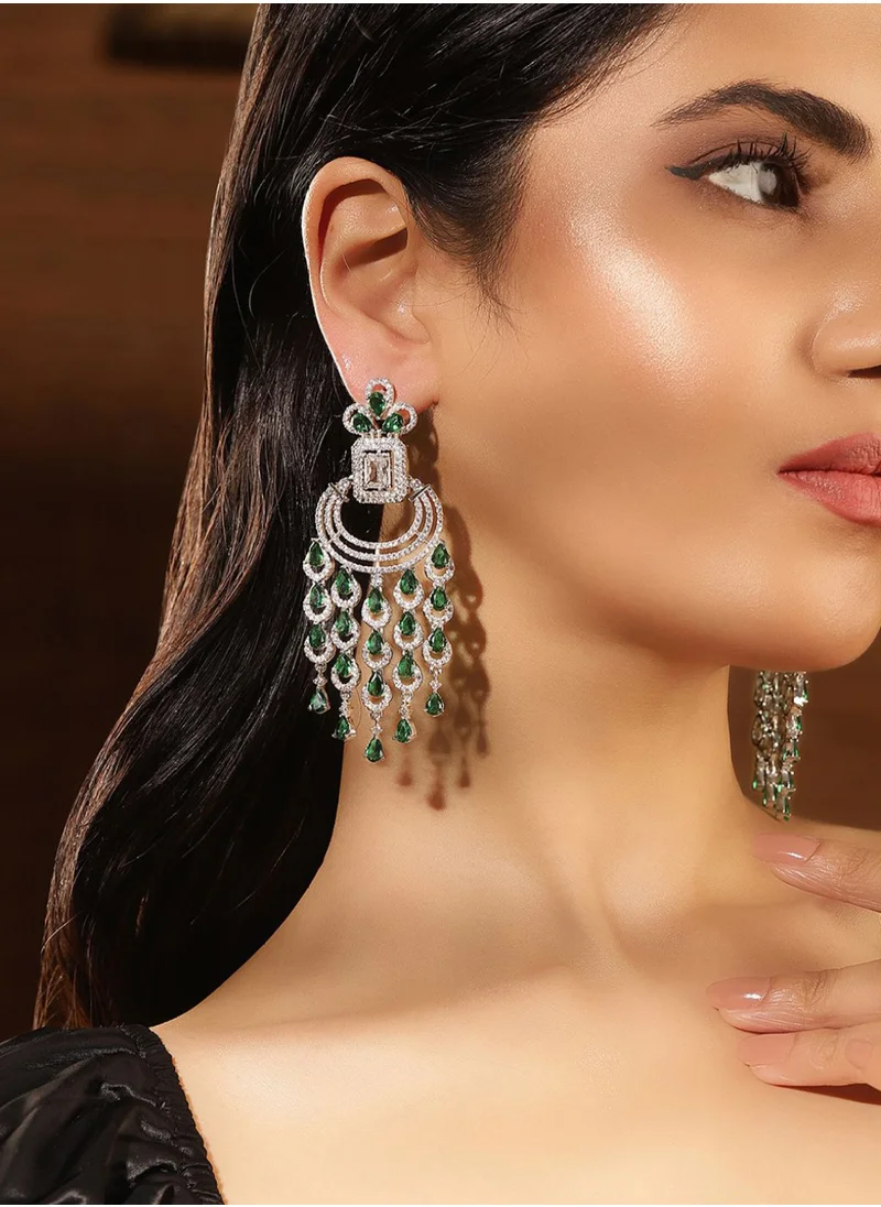 Priyaasi American Diamond Stone Studded Contemporary Drop Earrings