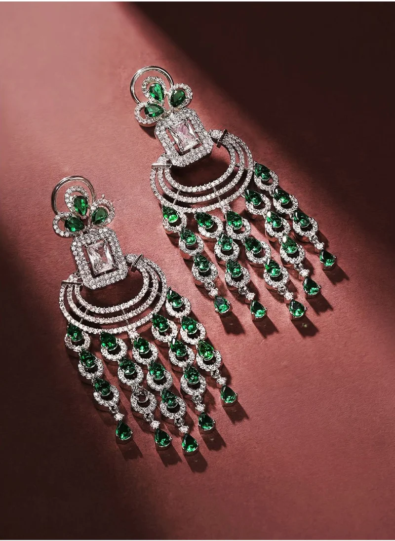 Priyaasi American Diamond Stone Studded Contemporary Drop Earrings