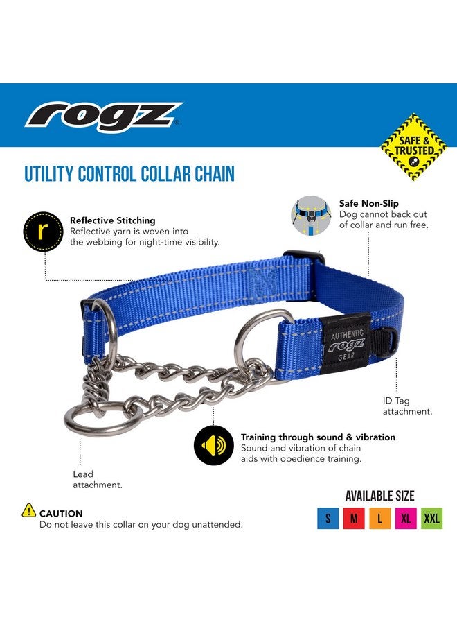 Rogz Utility Large 3/4-Inch Reflective Fanbelt Obedience Half-Check Dog Collar, Blue - Image 2