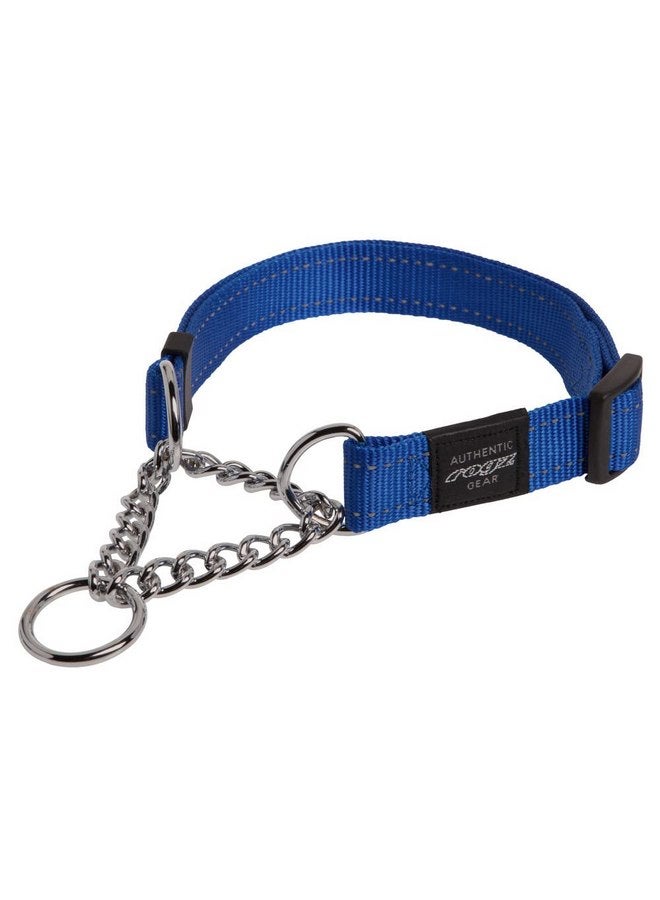 Rogz Utility Large 3/4-Inch Reflective Fanbelt Obedience Half-Check Dog Collar, Blue - Image 1