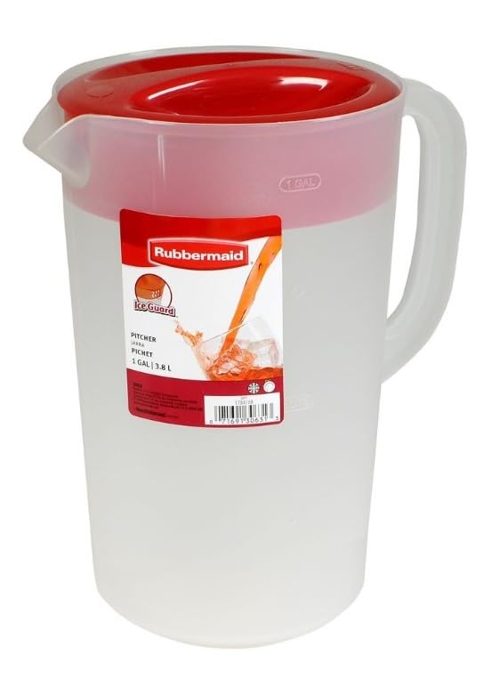Rubbermaid Pitcher Classic 1 Gallon Clear Base, Red Lid - Image 1