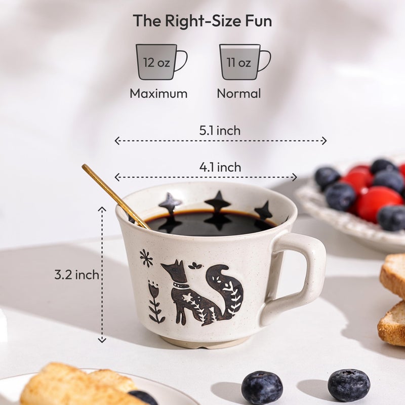 LINVIA Ceramic Coffee Mug, 12 oz Small Novelty Unique Teacup with Handle, Stoneware Cup for Tea Mocha Latte Cappuccino (Fox) - Image 3