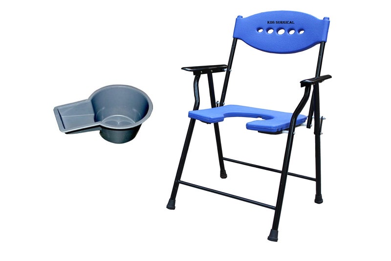 Kds Surgical Deluxe Elderly Disabled Man And Pregnant Woman Shower And Bathing Room Mobile Commode Chair With Toilet Seat Comfortable Safe Toilet Stool Anti-Skid With A Bucket,Blue - Image 5
