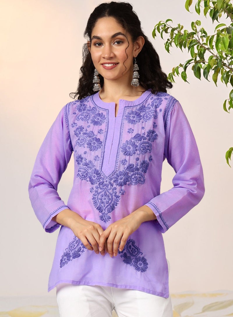 Alaya Hand Embroidered Chikankari Cotton Kurti-AL3405  - Image 1