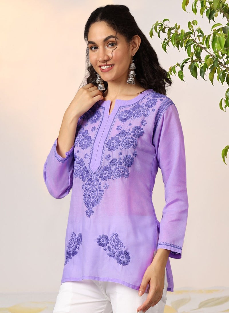 Alaya Hand Embroidered Chikankari Cotton Kurti-AL3405  - Image 3