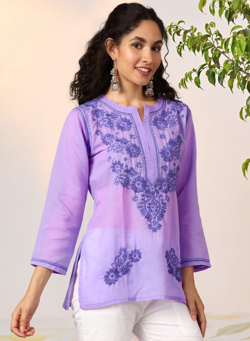 Alaya Hand Embroidered Chikankari Cotton Kurti-AL3405  - Image 4