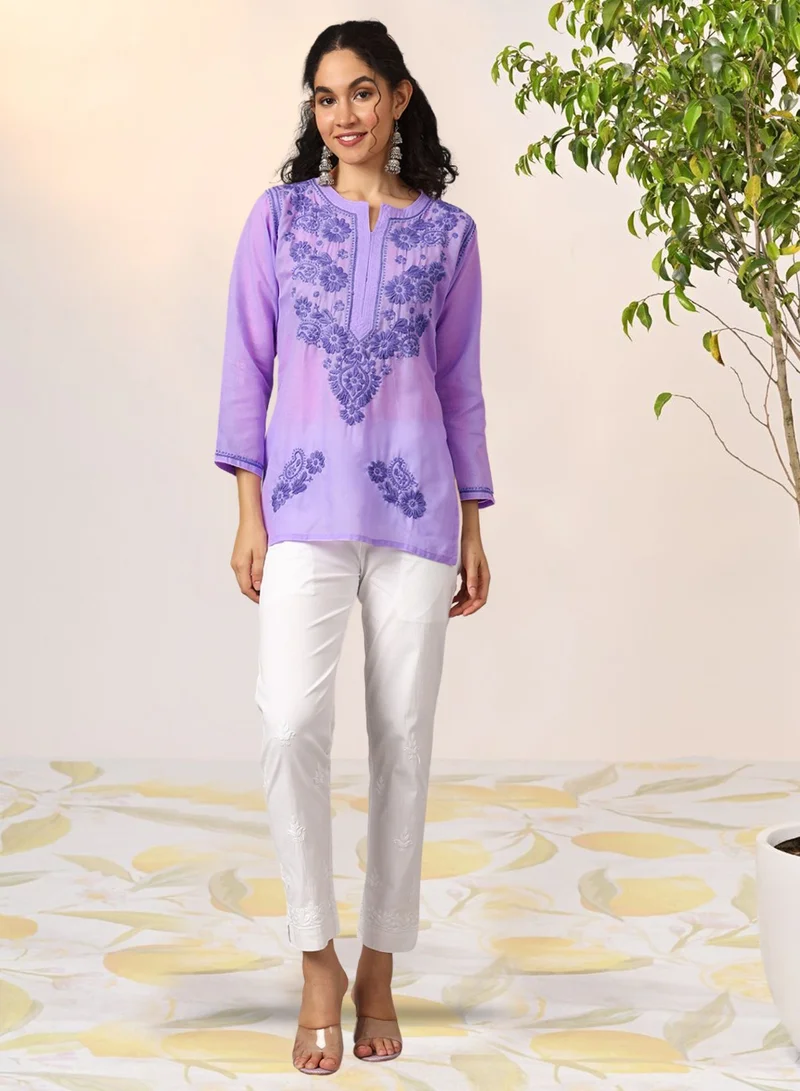 Alaya Hand Embroidered Chikankari Cotton Kurti-AL3405