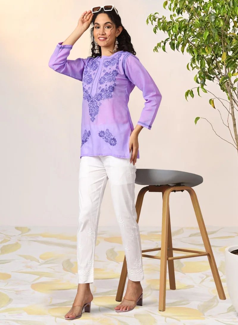 Alaya Hand Embroidered Chikankari Cotton Kurti-AL3405