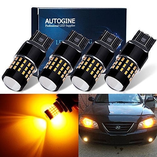 AUTOGINE أوتوجين 4 × سوبر برايت 9-30 فولت 7440 7441 7443 7444 992 لمبات LED 3014 54-EX شريحة مع بروجيكتور لإشارات الانعطاف وأضواء العلامة الجانبية، أصفر كهرماني - Image 1