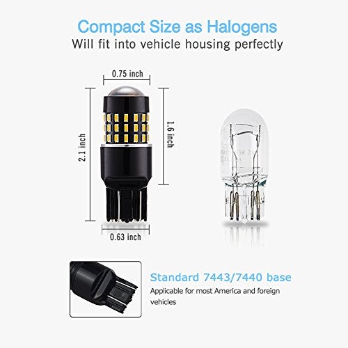 AUTOGINE أوتوجين 4 × سوبر برايت 9-30 فولت 7440 7441 7443 7444 992 لمبات LED 3014 54-EX شريحة مع بروجيكتور لإشارات الانعطاف وأضواء العلامة الجانبية، أصفر كهرماني - Image 5