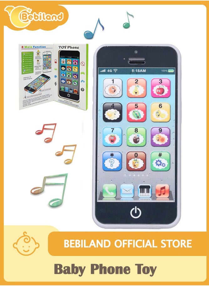 Bebiland Baby Phone Toy, Learning Phone Toy, Baby English Learning Machine Music Light Touch Screen Mobile Phone Toy Early Child Development, Black  - Image 1