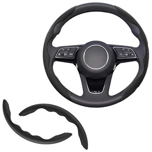 Lunwag 2pcs Universal Fit Carbon Fiber Steering Wheel Cover AntiSkid Steering Wheel CoverSegmented Steering Wheel ProtectorCar Interior Accessories Black - Image 1