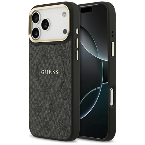 CG MOBILE Guess [Official Licensed] Protective Case Designed for iPhone 17 Pro Max |Mag-Safe Compatible|4G Pu Leather Case with Classic Logo & Gold Metal Camera Frame -Black - Image 1