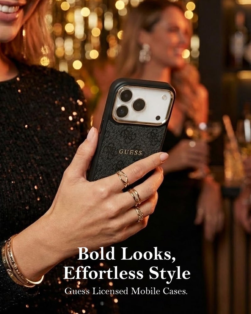 CG MOBILE Guess [Official Licensed] Protective Case Designed for iPhone 17 Pro Max |Mag-Safe Compatible|4G Pu Leather Case with Classic Logo & Gold Metal Camera Frame -Black - Image 2