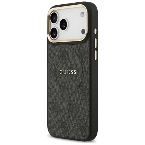 CG MOBILE Guess [Official Licensed] Protective Case Designed for iPhone 17 Pro Max |Mag-Safe Compatible|4G Pu Leather Case with Classic Logo & Gold Metal Camera Frame -Black - Image 3