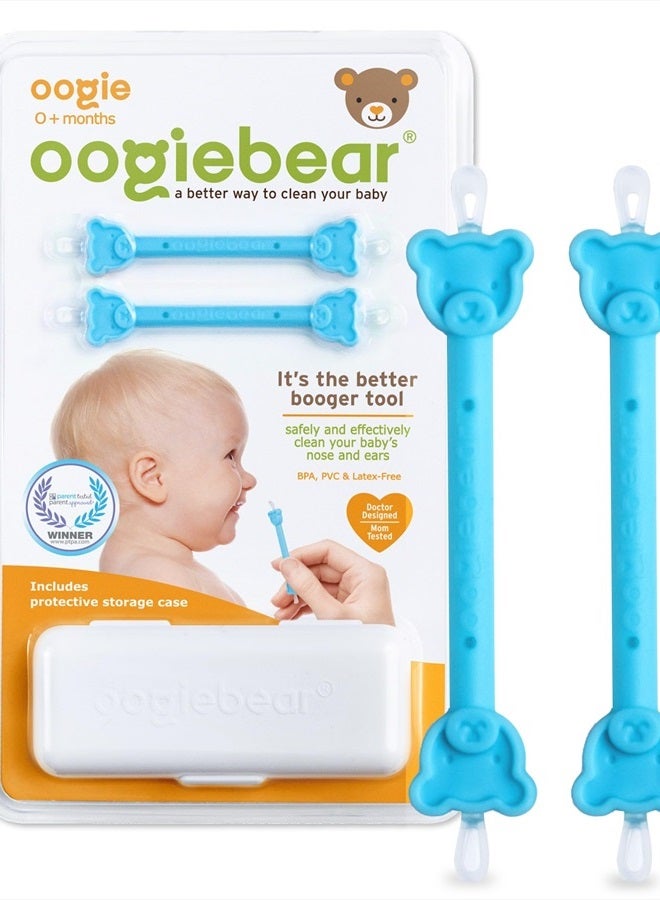 oogiebear : Baby Nose Cleaner & Ear Wax Removal Tool - Safe Booger & Earwax Removal for Newborns, Infants, Toddlers - Dual-Ended - Essential Baby Stuff, Diaper Bag Must-Have, 2 Pack Blue with CASE  - Image 1