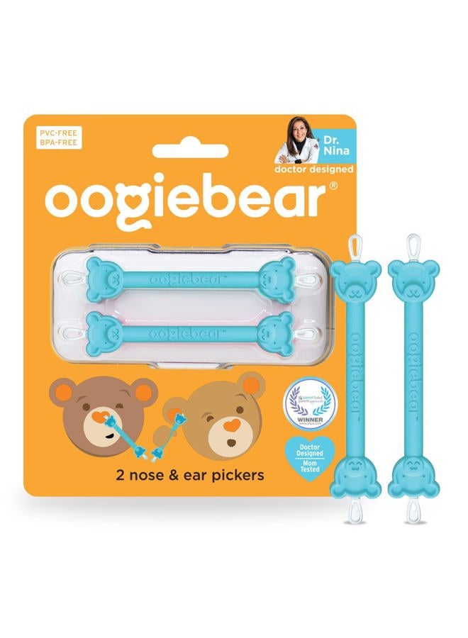 oogiebear :أداة تنظيف أنف الطفل وإزالة شمع الأذن - مخاط آمن وإزالة شمع الأذن للمواليد الجدد والرضع والأطفال الصغار - طرفان - أشياء أساسية للأطفال، حقيبة الحفاضات ضرورية، عبوتان باللون الأزرق مع حقيبة - Image 1