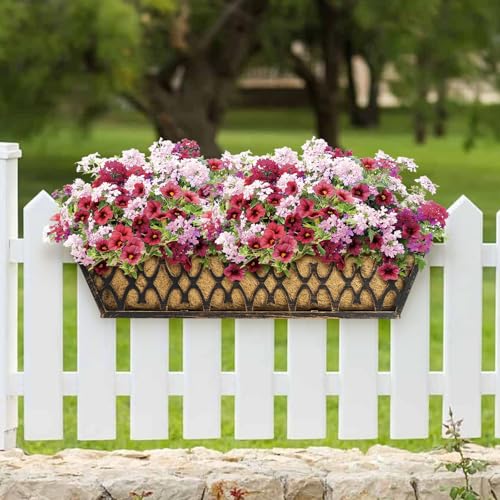 Karlliu Window Boxes Planters: 2 Pack 24 Inch Railing Planter Box with Adjustable Brackets for Porch Fence Patio Balcony Hanging Flower Baskets with Coco Liners for Outdoor Garden Decor - Bronze - Image 4
