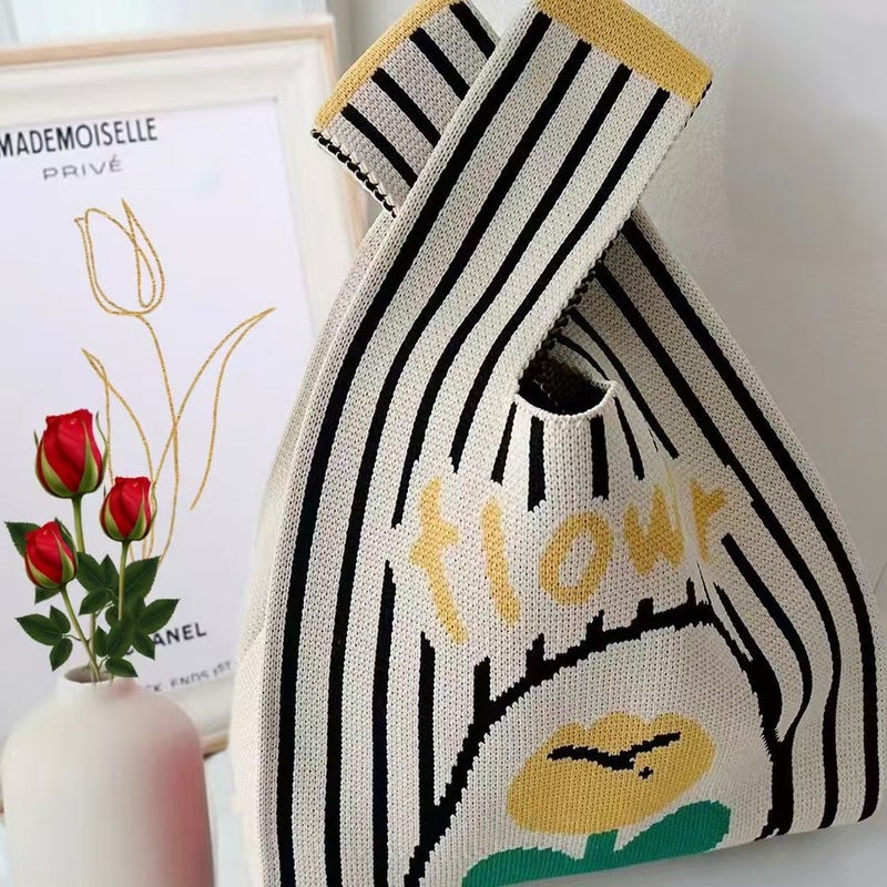 Knitted Bag Women'S Knitted Bag Handbag All-Match Wrist Bag Tote Bag Polyester Woven Bag All-Match Bag - Image 2