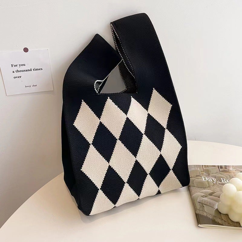 Knitted Bag Women'S Knitted Bag Handbag All-Match Wrist Bag Tote Bag Polyester Woven Bag All-Match Bag - Image 1