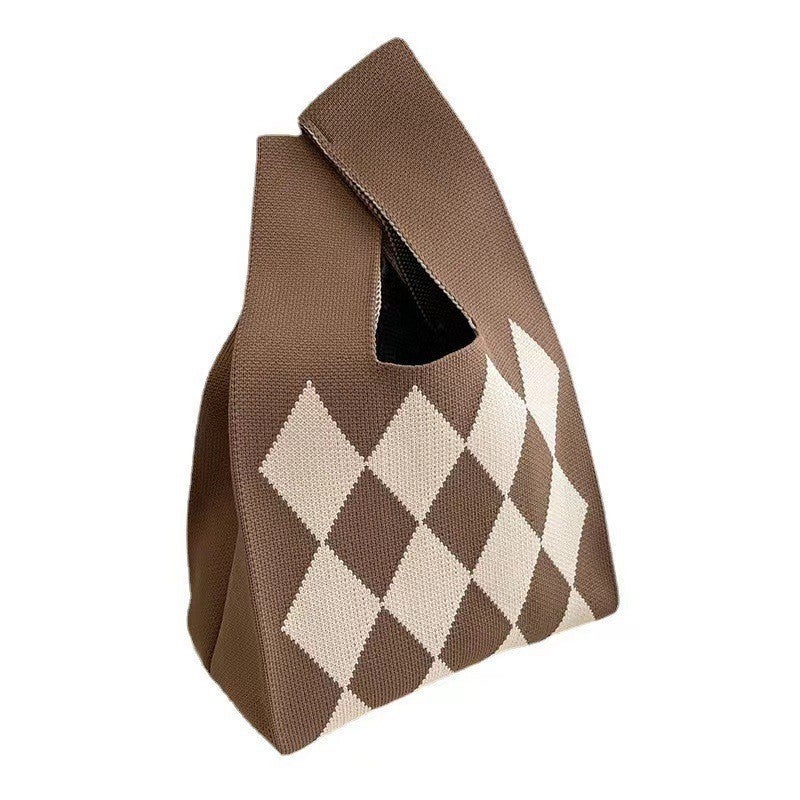 Knitted Bag Women'S Knitted Bag Handbag All-Match Wrist Bag Tote Bag Polyester Woven Bag All-Match Bag - Image 5