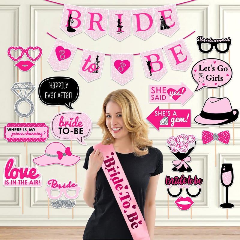 Zyozique ® Bachelorette Party Decorations Kit / Bridal Shower Party Supplies - Bridal Shower Bride To Be Paper Banner, Sash & Bride To Be Photo Booth Props (Pack Of 22) - Image 1