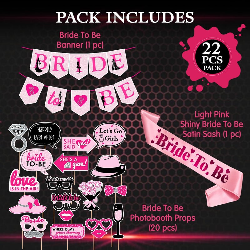 Zyozique ® Bachelorette Party Decorations Kit / Bridal Shower Party Supplies - Bridal Shower Bride To Be Paper Banner, Sash & Bride To Be Photo Booth Props (Pack Of 22) - Image 2