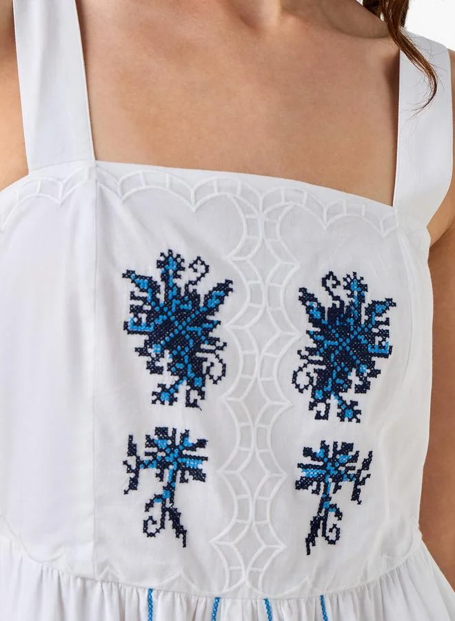 تواكستريمز 2Xtremz Scalloped A line Women Dress with Embroidery Cotton