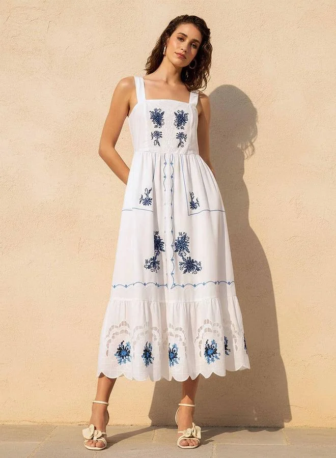 تواكستريمز 2Xtremz Scalloped A line Women Dress with Embroidery Cotton