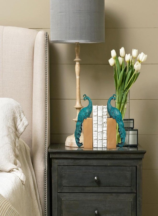Braxio Heavy Duty Bookends Home Decor - Set of 2 Resin Peacock Non-Skid Decorative Bookends Bird Bookends Modern Peacock Statue Decor for Bookshelves Office Desk Living Room 6 * 2.5 * 12 Inch Braxio - Image 3