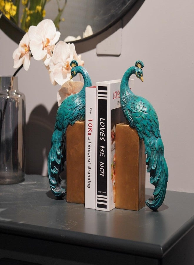 Braxio Heavy Duty Bookends Home Decor - Set of 2 Resin Peacock Non-Skid Decorative Bookends Bird Bookends Modern Peacock Statue Decor for Bookshelves Office Desk Living Room 6 * 2.5 * 12 Inch Braxio - Image 4