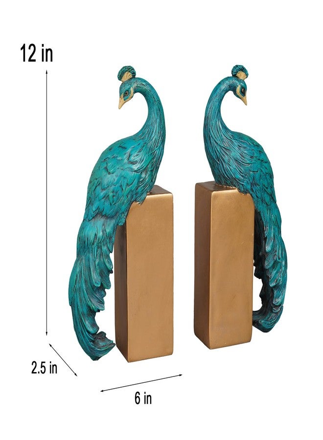 Braxio Heavy Duty Bookends Home Decor - Set of 2 Resin Peacock Non-Skid Decorative Bookends Bird Bookends Modern Peacock Statue Decor for Bookshelves Office Desk Living Room 6 * 2.5 * 12 Inch Braxio - Image 2