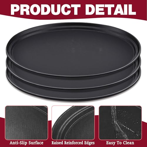 Dapuri 2 Pcs Large Restaurant Serving Trays 24" x 29" Oval Plastic Food Serving Tray Non Slip Rubber Lined Black Serving Tray for Cafeteria (2) - Image 4