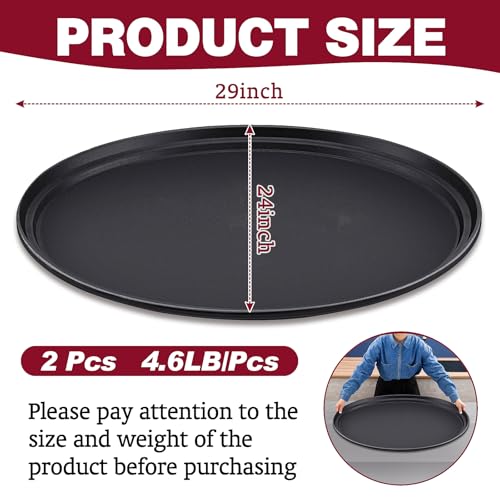 Dapuri 2 Pcs Large Restaurant Serving Trays 24" x 29" Oval Plastic Food Serving Tray Non Slip Rubber Lined Black Serving Tray for Cafeteria (2) - Image 2