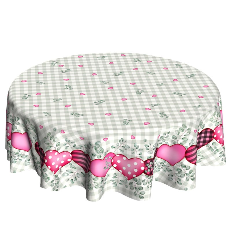Ventucoven Valentine Tablecloth Round Tablecloth 60 Inch Eucalyptus Leaves Table Cloth Round Pink Heart Circle Table Cloth For Kitchen Dining Wedding Gift Valentines Sweet Love Plaid - Image 1