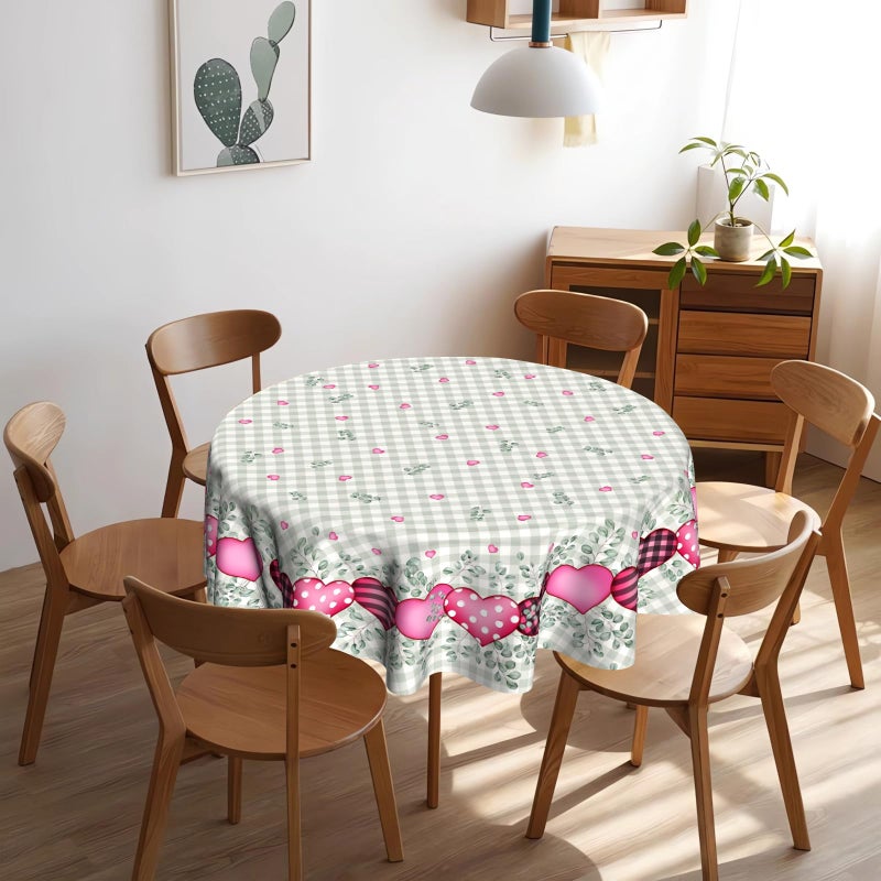 Ventucoven Valentine Tablecloth Round Tablecloth 60 Inch Eucalyptus Leaves Table Cloth Round Pink Heart Circle Table Cloth For Kitchen Dining Wedding Gift Valentines Sweet Love Plaid - Image 3