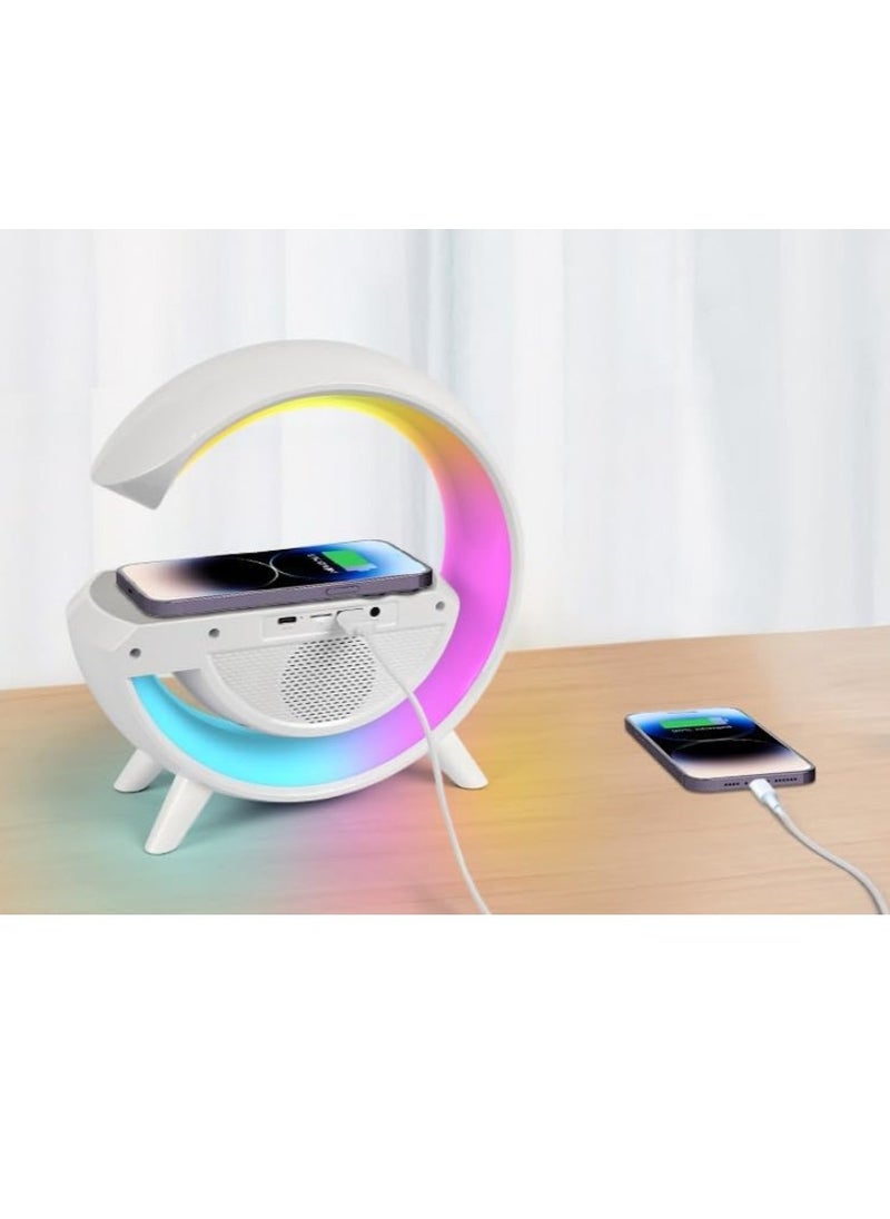 BDT - ساعة تنبيه MINI BDT AN2304 مع ضوء ومكبر صوت بلوتوث، مصباح طاولة ذكي LED مع شاحن لاسلكي، مع تزامن الموسيقى - أبيض - Image 1