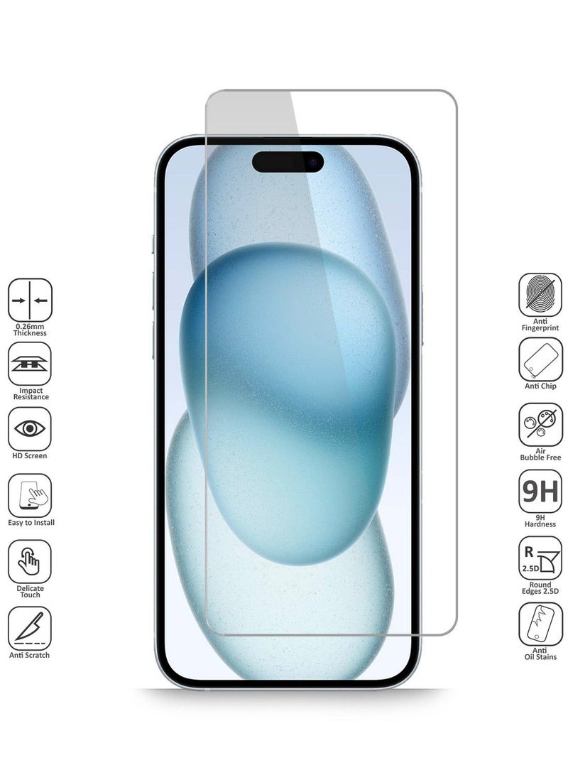 GMAX حماية شاشة زجاجية مقسّاة عالية الدقة لجهاز آبل آيفون 15 بلس - مضادة للانعكاس ومضادة للفقاعات بصلابة 9H وسمك 0.33 مم وحواف مدورة وسهلة التركيب - Image 2
