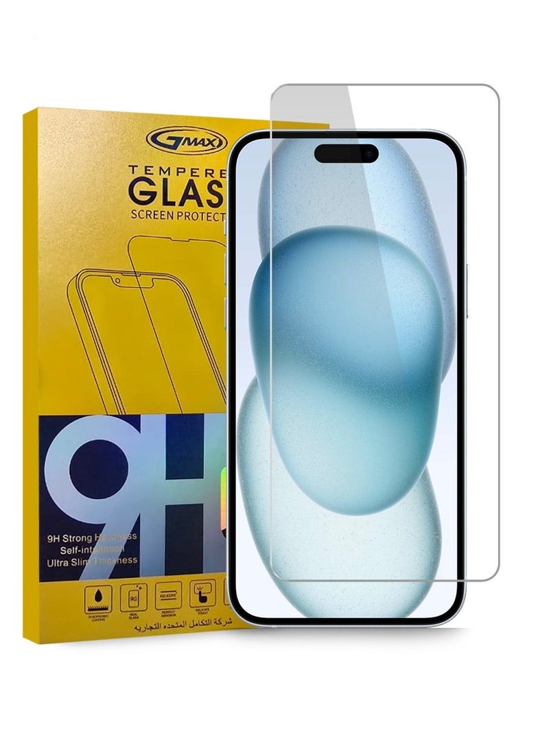 GMAX حماية شاشة زجاجية مقسّاة عالية الدقة لجهاز آبل آيفون 15 بلس - مضادة للانعكاس ومضادة للفقاعات بصلابة 9H وسمك 0.33 مم وحواف مدورة وسهلة التركيب - Image 1