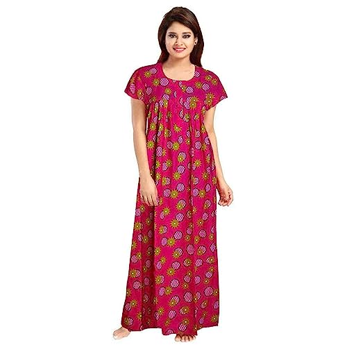 YUKATA Women's Cotton Printed Ankle Length Nighty - Free Size (Pack of 2) (Free Size, Mehandi&Rani) - Image 4