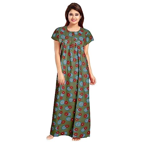 YUKATA Women's Cotton Printed Ankle Length Nighty - Free Size (Pack of 2) (Free Size, Mehandi&Rani) - Image 2