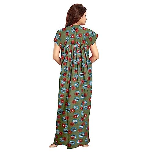 YUKATA Women's Cotton Printed Ankle Length Nighty - Free Size (Pack of 2) (Free Size, Mehandi&Rani) - Image 3